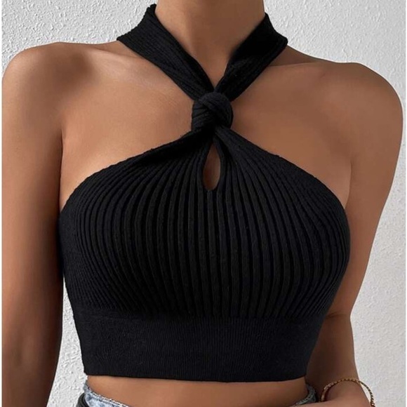 Shein Curve Cutout Cropped Knit Top - Picture 2 of 9